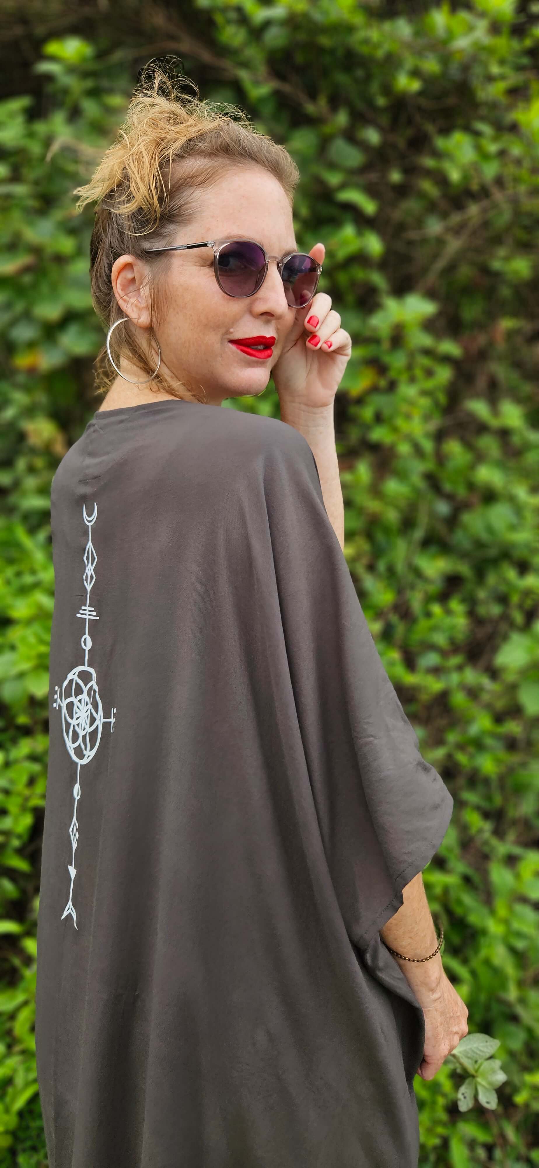 Mid Length Grey Kimono #1 — Handmade Viscose, Unisex One Size