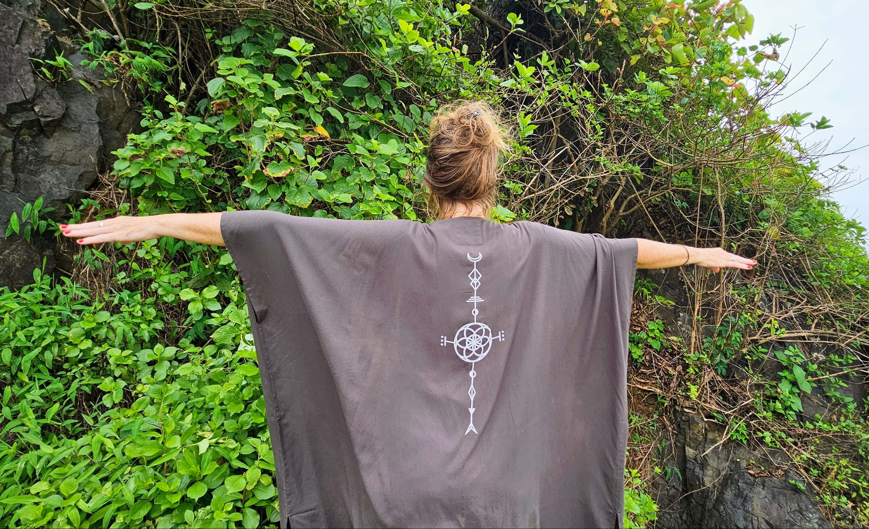 Mid Length Grey Kimono #1 — Handmade Viscose, Unisex One Size