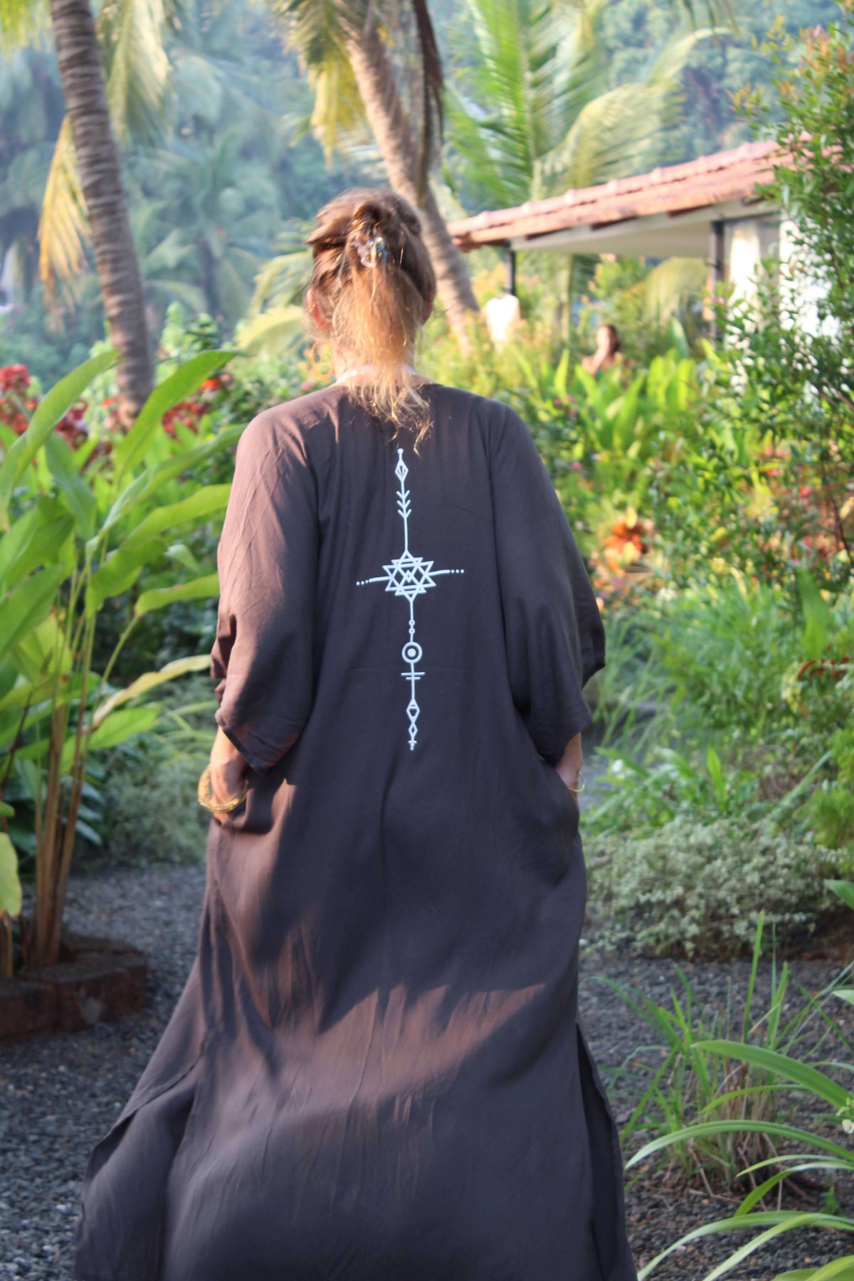 Full Length Black Kimono with Pockets — Handmade Viscose, Unisex One Size