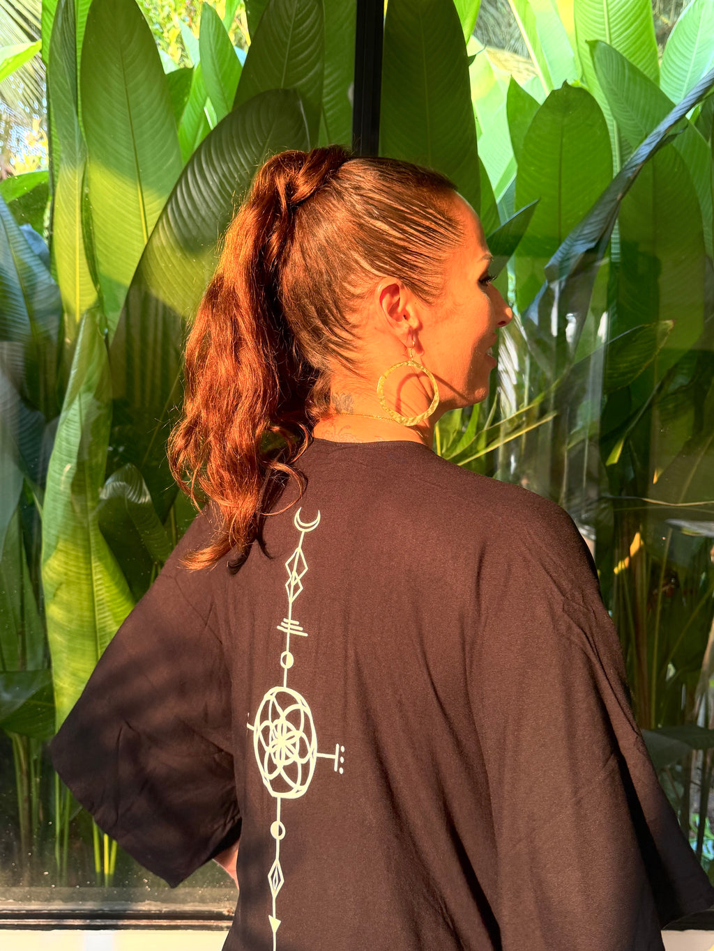 Full Length Black Kimono with Pockets — Handmade Viscose, Unisex One Size